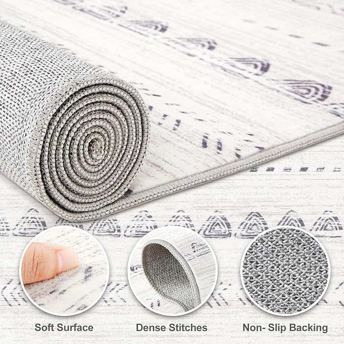 Nakagishi 6x8 Area Rugs Living Room: Washable Boho Large Neutral Soft Farmhouse Rug Stain Resistant Modern Indoor Floor Non-Slip Carpet for Bedroom Nursery Kids Playroom Office Dining Room Dorm- Gray