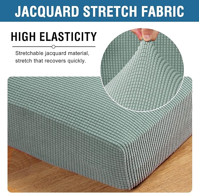 H.VERSAILTEX Super Stretch Couch Cushion Covers Sofa Cushion Slipcovers Jacquard Fabric Individual Seat Couch Slipcover Sets for Pets with Elastic Bottom(3 Packs Cushion Sofa Covers, Sage)