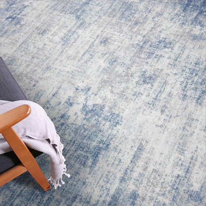 IOHOUZE Abstract Area Rug 3x5 Ft Washable Rugs for Entryway Indoor, Non Slip Kitchen Rug Printed Faux Wool Throw Rugs, Indoor Door Mat for Door Entrance Foyer Living Room, Light Blue Grey