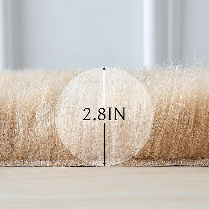 linmopm Faux Fur Rug Sheepskin Shag Fluffy Fuzzy Beige 5x7 ft Rugs for Bedroom Bedside Bed Floor Living Room Plush Rectangle High-Density Cushion Carpet Super Sofa Cover