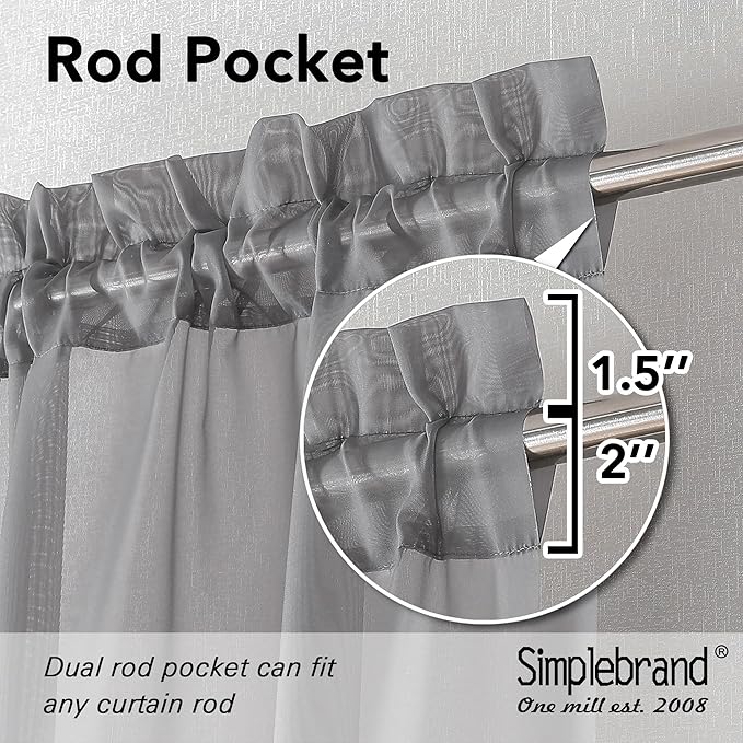 Simplebrand Grey Tier Curtains for Kitchen 24 Inches Long 2 PaSet, Rod Pocket Cafe Curtain Light Filtering Sheer Short Curtains for Bathroom/Basement Half Window 42 x 24 Inch, 2Pcs, Gray