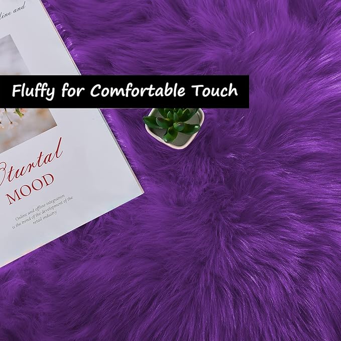 Goolela Purple Area Rug 8x10 Fluffy Fuzzy Furry Carpet for Bedroom Living Room Faux Sheepskin Fur Shaggy Rectangle