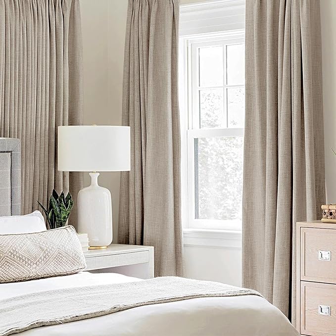 MIULEE Linen Textured Curtains for Bedroom Solid 100% Blackout Thermal Insulated Taupe Grommet Room Darkening Curtains & Drapes Luxury Decor for Living Room Nursery 52 x 45 Inch (2 Panels)