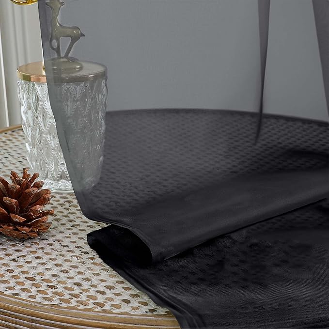 OWENIE Black Sheer Curtains, Sheer Curtains 96 inches Long 2 Panels Set, Rod Pocket Voile Fimly Sheer Drapes for Living Room/Bedroom, 2pcs, Each 59" W x 96" L