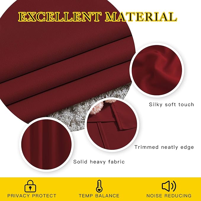 NICETOWN Bedroom Blackout Curtains Panels - Triple Weave Energy Saving Thermal Insulated Solid Grommet Blackout Draperies for Patio (80 inches by 108 Inch, Burgundy Red, Set of 2)