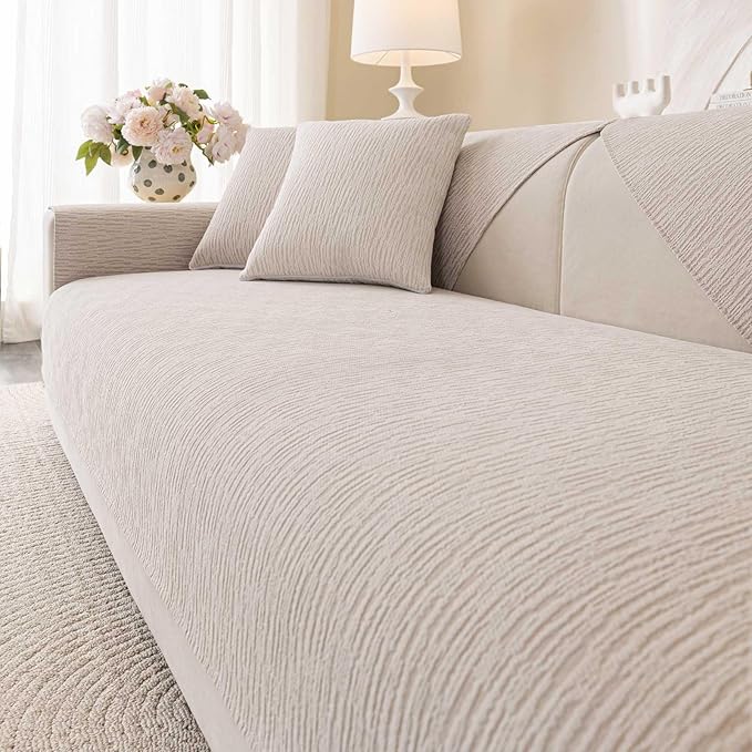 Soft Waterproof Chenille Cover Washable, Non Slip Sectional Sofa Covers for 3 Cushion Couch Sofa L Sharped Sofa Slipcover for Pets, Furniture Protector (1 PCS 36"x63" Coffee)