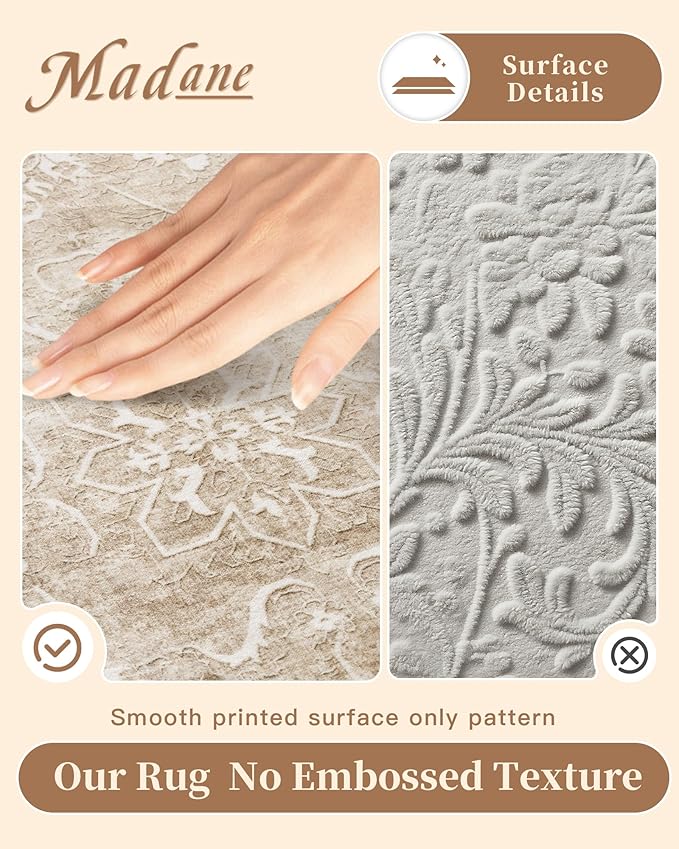 Madane 3x5 Area Rugs for Entryway,Washable Vintage Low Pile Non-Slip Throw Area Rugs, Accent Rug Floral Print Indoor Mat for Bedside Living Room Kitchen Bedroom, Beige/Brown