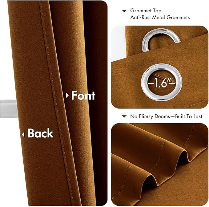 MIULEE Gold Brown Blackout Curtains - Bedroom Window Treatment Curtains Thermal Insulated Room Darkening Drapes for Living Room Kitchen Grommet Light Blocking Drapery, 40 x 54 Inches Long, 2 Panels