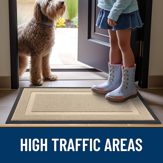 OLANLY Front Door Mat Indoor Outdoor Entrance, Waterproof All-Season, All-Weather Doormat, Sturdy Natural Rubber, Low Profile, Easy Clean Patio Porch Entryway Mat, 59x23, Off-White