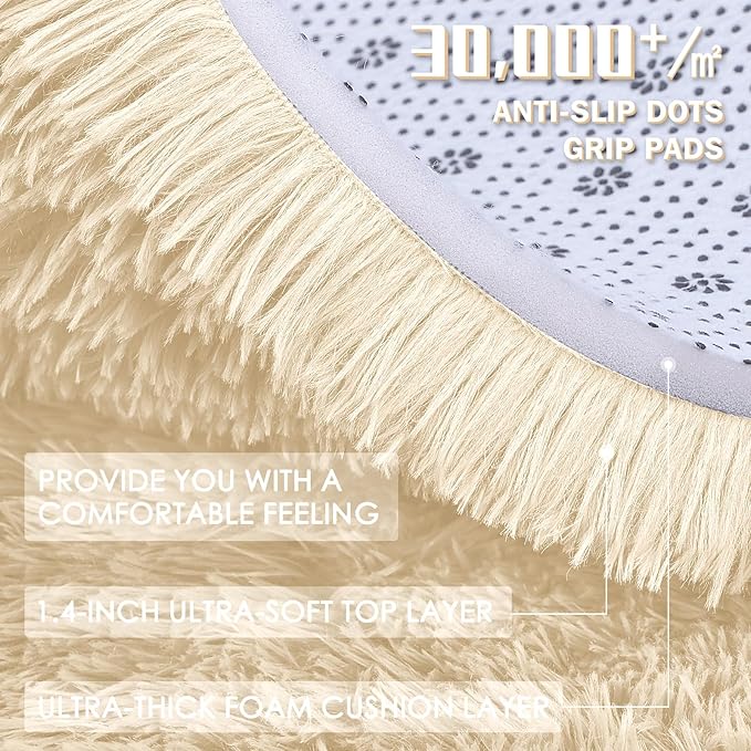 OLANLY 2x8 Machine Washable Runner Rugs for Hallway, Soft Fluffy Shaggy Bedside Rugs for Bedroom, Living Room, Indoor Floor Carpet for Kids Girls and Boys, Nursery Rooms, Home Decor Aesthetic, Cream