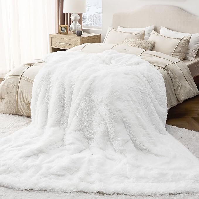 Bedsure GentleSoft Fluffy White King Size Blanket for Bed, Thick Soft Sherpa Faux Fur Fleece Bedding Fuzzy Plush Winter Warm Heavy Large King Blanket, Cozy White Gifts for Men Women, 108x90