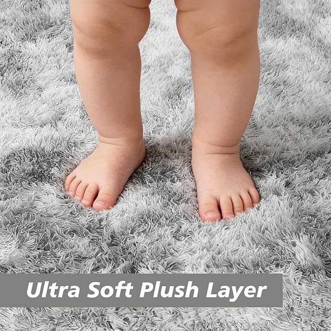 Shag Area Rug for Bedroom 5x8,Tie-Dyed Grey Fluffy Area Rugs for Living Room,Soft Fuzzy Rug Non-Shedding Indoor Plush Carpet for Kids Bedroom Nursery Dorm Home Decor