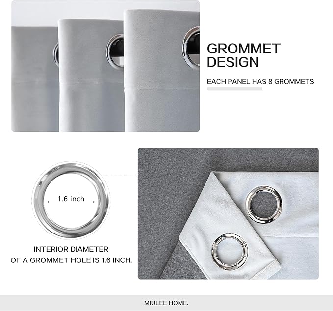 MIULEE 2 Pieces Greyish White Velvet Curtains Exquisite & Elegant Grommet Thermal Soundproof Room Darkening Light Blocking Curtains/Drapes for Living Room Bedroom 52 x 72 Inch