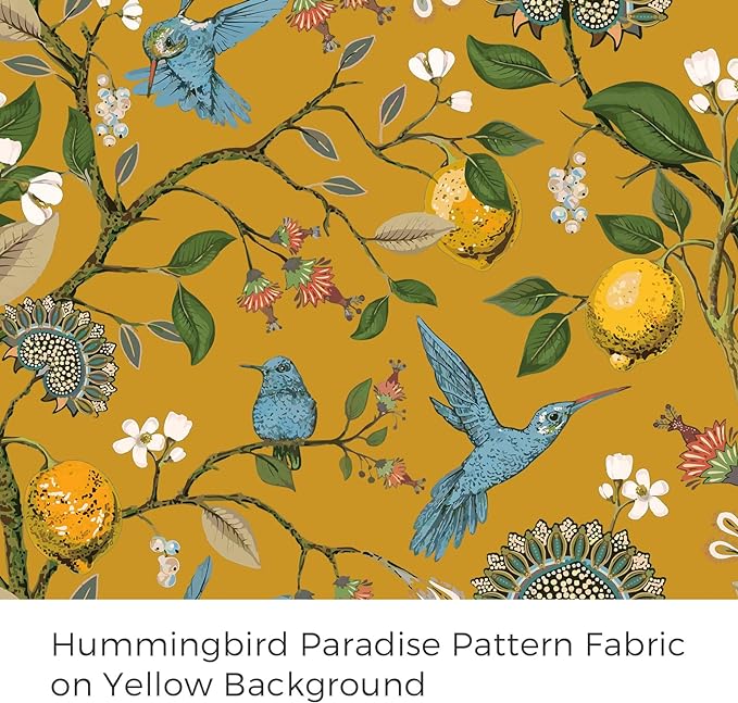 Topfinel 90 Inches Long Curtains & Drapes 2 Panels, Unique Nature Luxury Elegant Colorful Dark Floral Hummingbird Patterned Rustic Mustard Yellow Grommet Drapes for Classroom Room Office Closet 52x90