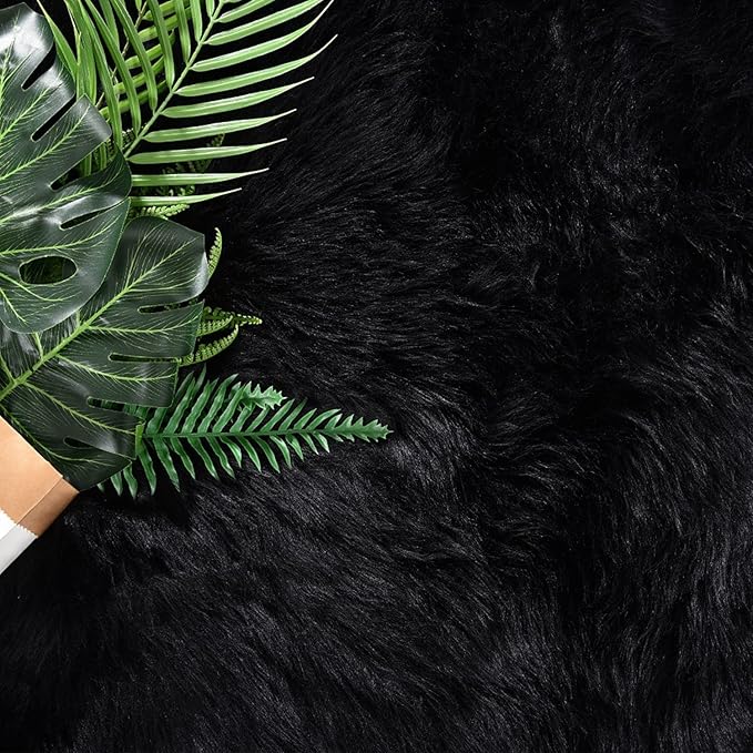 Latepis 2x8 Runner Black Faux Sheepskin Fur Rug Washable Shag Fluffy Rugs for Bedroom for Home Decor Rectangle