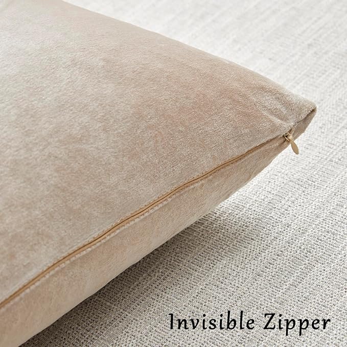 GIGIZAZA 22x22 Beige Pillow Covers: Pack of 2 Champagne Vintage Throw Pillows Super Soft Velvet Covers - Decorative Elegant Square Big Solid Cushion Covers Used for Couch,Living Room,Bedroom