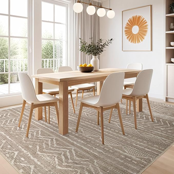 Nakagishi Area Rug 6x9 Living Room: Washable Boho Large Neutral Soft Farmhouse Rugs Stain Resistant Modern Indoor Floor Non Slip Accent Carpet for Bedroom Nursery Kids Playroom Office Dining Room Dorm