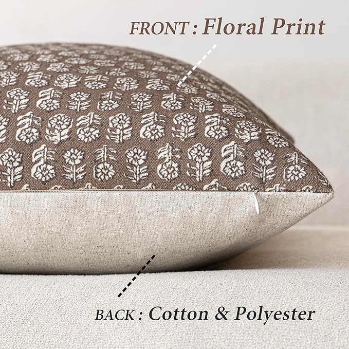Foindtower Set of 2 Decorative Vintage Floral Print Throw Pillow Covers Neutral Modern Farmhouse Cushion Covers Boho Home Decor for Sofa Couch Chair Bedroom Living Room,20×20 Inch,Brown