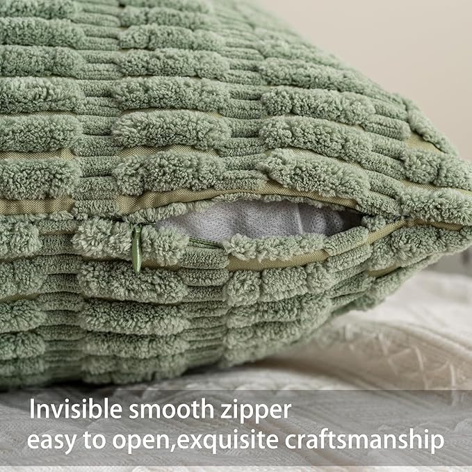 Pack of 2 Corduroy Decorative Throw Pillow Covers 16x16 Inch Soft Striped Pillow Covers Modern Farmhouse Home Decor for Sofa Living Room Couch Bed（Blackish Green）