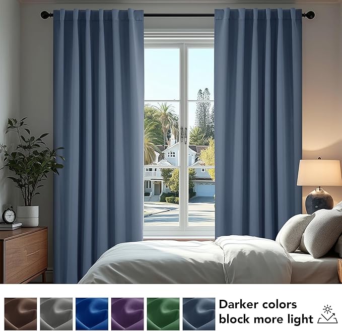 Deconovo Blackout Curtains, Thermal Insulated, W52 x L95 2 Panels, Back Tab, Machine Washable, Room-Darkening Drapes for Bedroom/Living Room Stone Blue