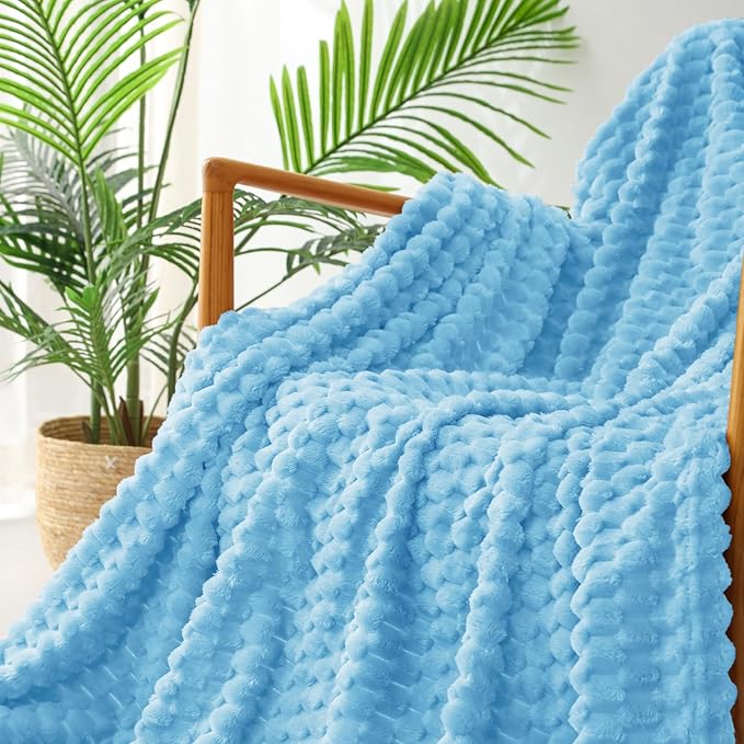 Exclusivo Mezcla Fleece Queen Blanket for Bed, Extra Large Fuzzy Blue Bed Blankets, Soft Cozy Plush Sofa Throws for All Seasons, 90x90 Inches