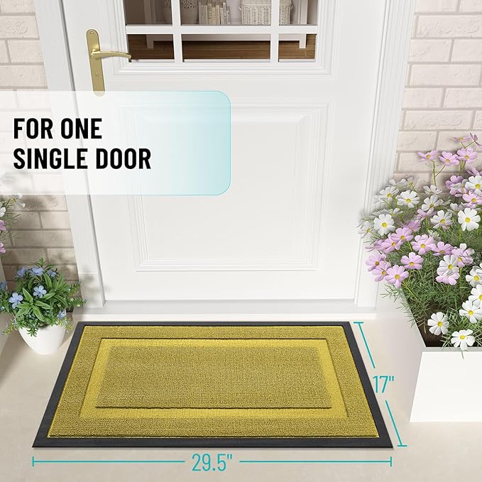 OLANLY Front Door Mat Indoor Outdoor Entrance, Waterproof All-Season, All-Weather Doormat, Sturdy Natural Rubber, Low Profile, Easy Clean Patio Porch Entryway Mat, 47x17, Lime Green