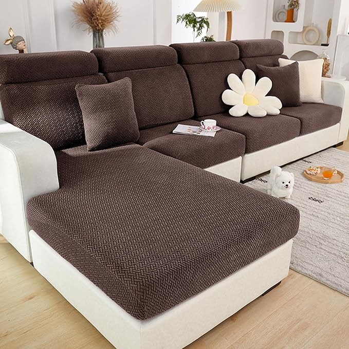 Couch Cushion Covers for Sofa Couch Covers Wear-Resistant Universal Sofa Cover Washable Stretch for Sectional Slipcovers (Texture-Brown,Chaise Cover)