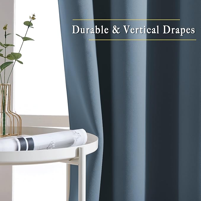 NICETOWN Patio Blackout Curtain Panels - Thermal Insulated Grommet Blackout Drapes Light Blinds Room Darkening Window Treatments for Villa/Cottage (2 Panels, W80 x L95, Smoky Blue)