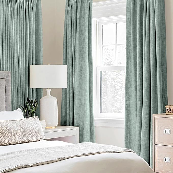 MIULEE Linen Texture Curtains for Bedroom Solid 100% Blackout Thermal Insulated Seafoam Green Curtains Grommet Room Darkening Drapes for Living Room Nursery 52x72 Inch (2 Panels)