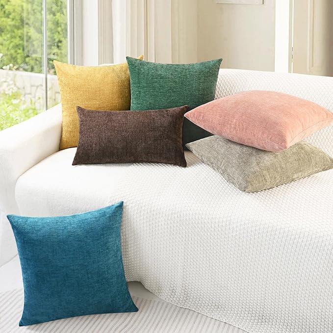CaliTime Throw Pillow Covers Decorative 24 X 24 Inches Pack of 2 Cozy Chenille Cushion Cases for Couch Sofa Bed Living Room Home Ocean Blue