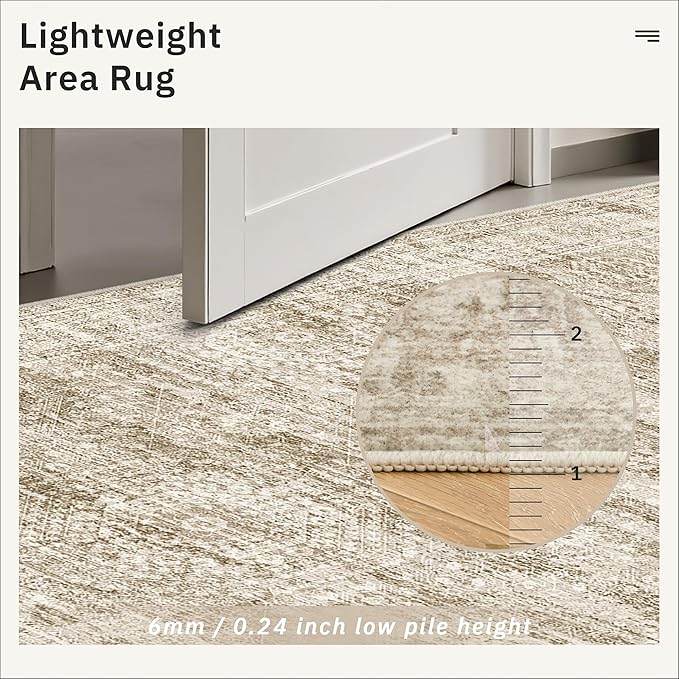 Runner Rug 2'6" x 12' Washable Non-Slip Runner Rugs for Kitchen Bathroom Laundry Room Vintage Ultra Thin Runners for Hallway Entryway Brown