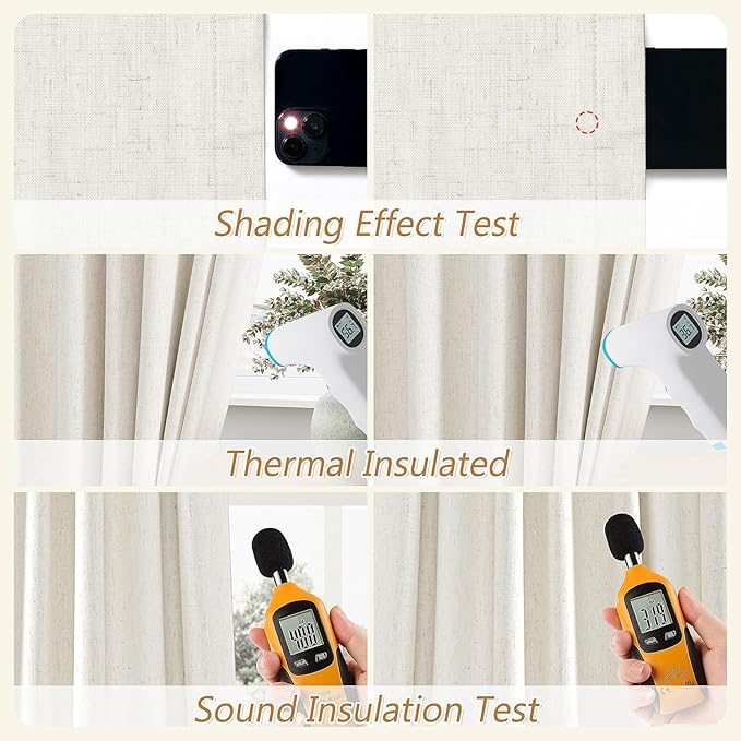 Guken Cream 100% Blackout Curtains 58 Inch Length 2 Panels Set for Living Room Bedroom Back Tab Thermal Insulated Black Out Linen Drapes Room Darkening Window Curtains