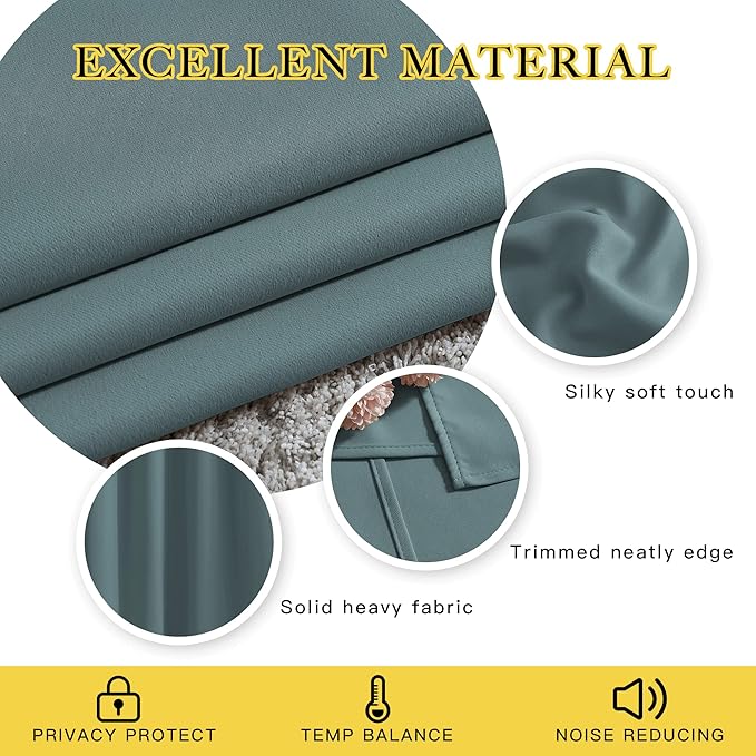 NICETOWN Room Darkening 118 inch Long Curtains, Grommet Thermal Drapes Weighted Room Divider Wide Window Treatments for Living Room, W66 x L118, Greyish Blue, 2 Panels