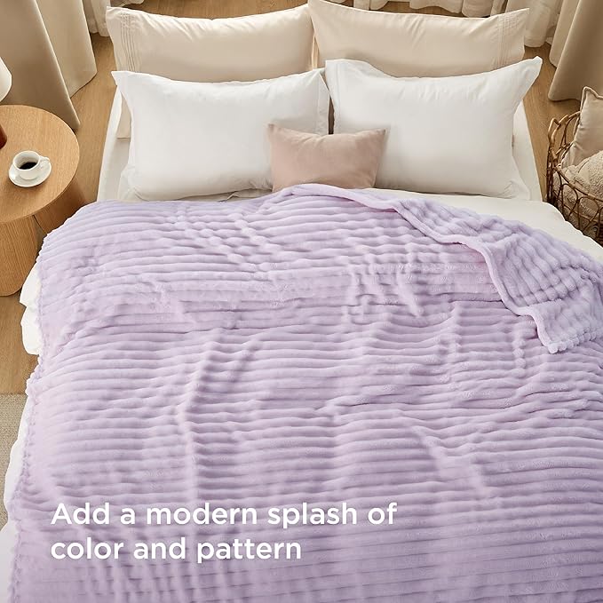 Bedsure GentleSoft Lavender Fog Fleece Blanket for Couch - Cozy Soft Blankets for Women, Cute Small Throws for Girls, 90x90 Inches