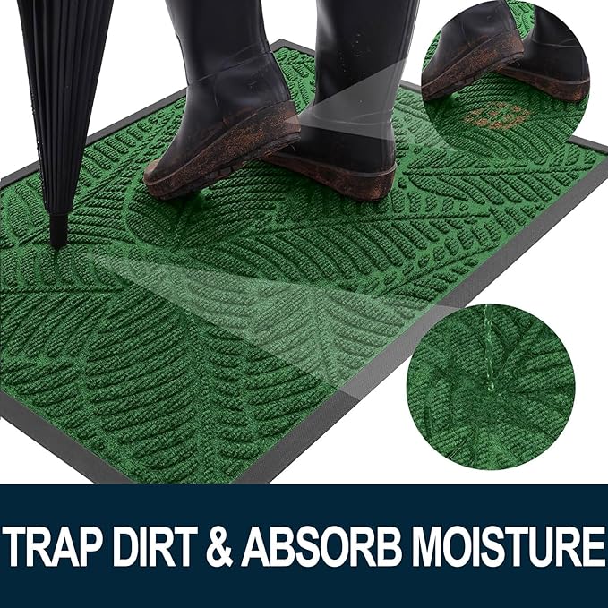 Colorxy Waterproof Doormat, Sturdy Natural Rubber Front Indoor Mat, Non Slip Low Profile Indoor Outdoor Door Mats, Stain and Fade Resistant Floor Mat, Easy Clean Patio Entrance Mat, 71''x23'', Green
