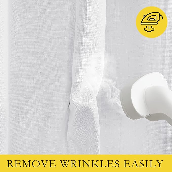 NICETOWN 100% Absolutely Blackout Linen Curtains with Thermal Insulated White Liner, White, W62, 2 Pieces, Noise Reducing Textured Linen Look Curtains for Windows 90 inch Length for Classroom
