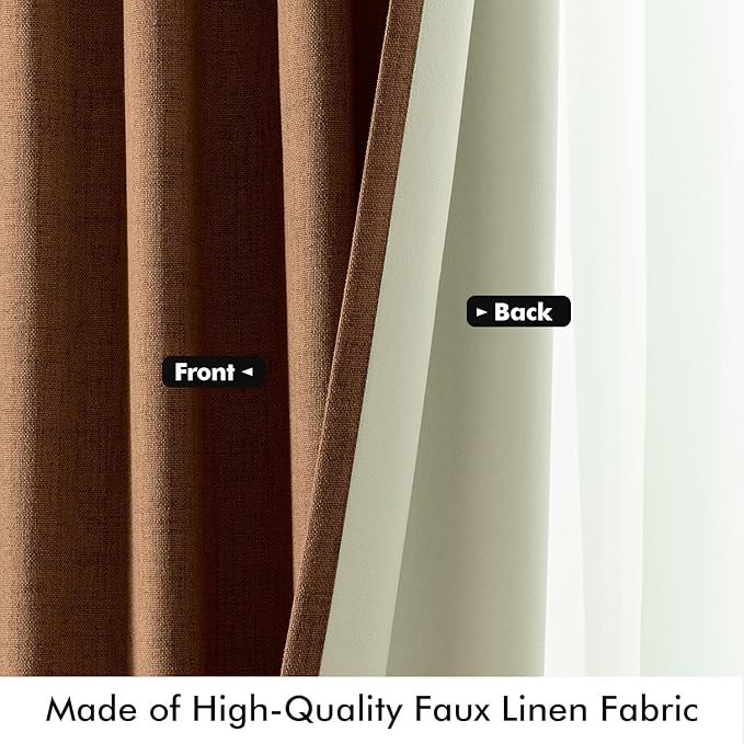 MIULEE 100% Blackout Linen Curtains for Bedroom, Brown Solid Luxury Decor Thermal Insulation Room Darkening Drapes for Living Room Nursery Back Tab Rod Pocket 42 x 84 Inches, 2 Panels
