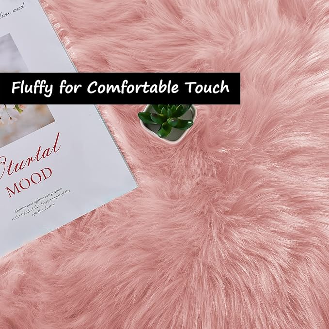 Goolela Pink Round Rug 6ft Circle Fluffy Fuzzy Furry Carpet for Girls Bedroom Faux Sheepskin Fur Plush Soft Washable