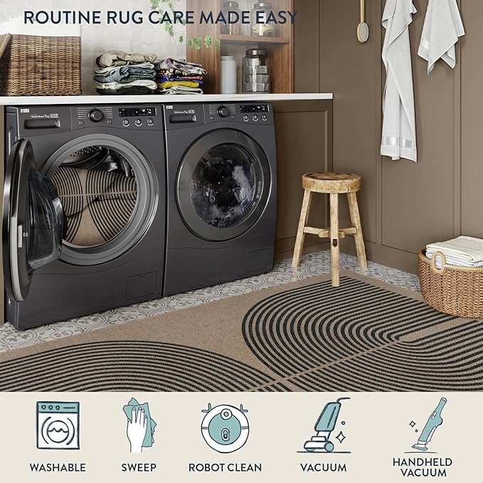 Lahome Enfys Modern Rainbow Easy Jute Carpet, 8x10 Living Room Rugs Indoor Outdoor Patio Dining Room Rug, Contemporary Farmhouse Non Slip Non Shedding Carpet for Deck Backyard