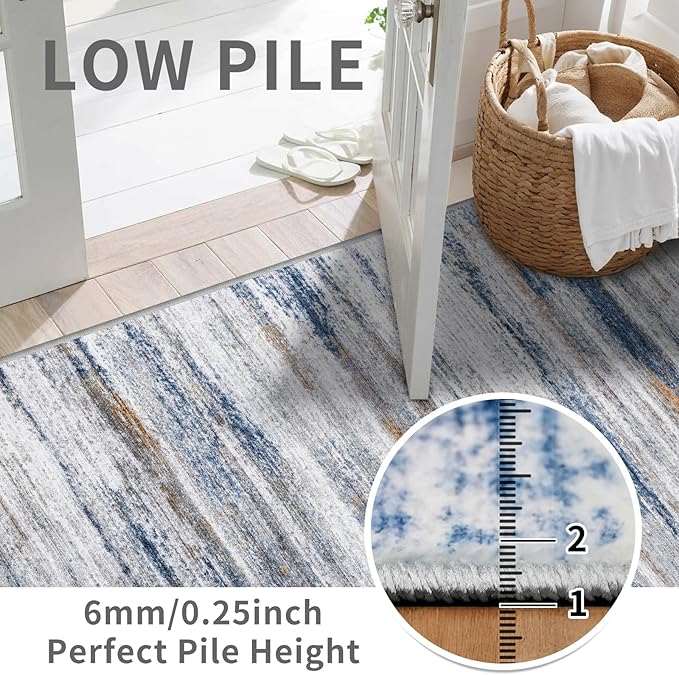 5x7 Area Rug for Living Room: Non-Slip Washable Rugs for Dining Room Bedroom Study Home Office - Easy-to-Clean Stain and Water Resistant Carpet - Soft Low-Pile Mat Navy Grey
