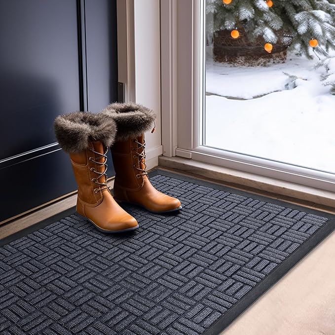 Mibao Front Door Mat, Heavy Duty Durable Welcome Mat for Outdoor Indoor, Dirt Trapper Waterproof Super Absorbent Door Mat for Entryway Outside Patio Porch, 29.5" x 17", Navy