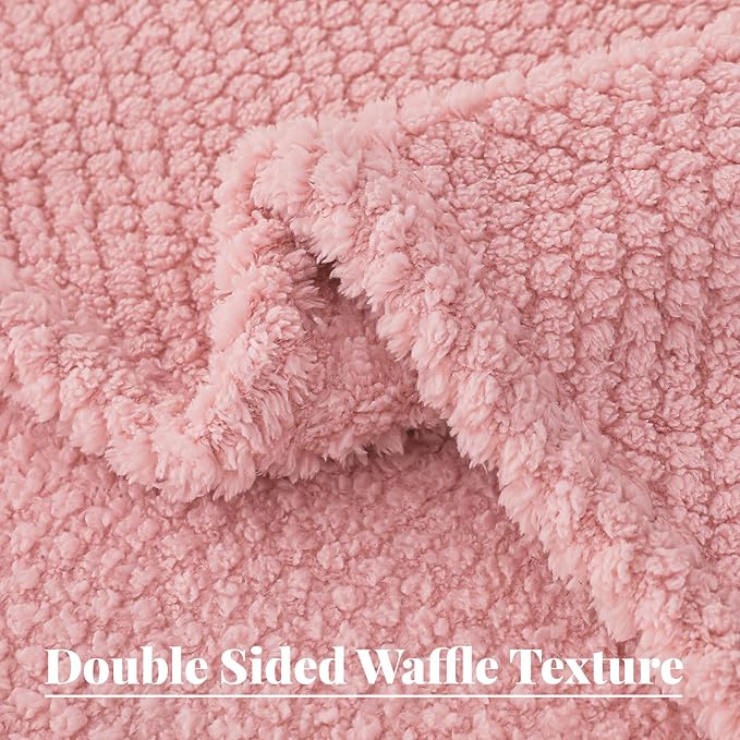 Whale Flotilla Extra Large Fuzzy Fleece Throw Blanket for Couch, 50x70 Inch Fluffy Warm Soft Jacquard Blankets for All Season, Lightweight and Cozy, Pink