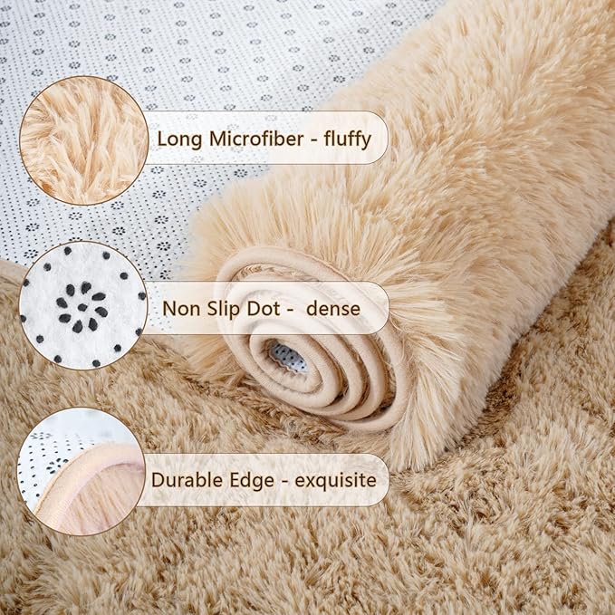 Chicrug Soft Runner Rugs for Bedroom Living Room Plush Fluffy Rug 3x8 Feet, Shag Furry Area Rug Carpet Non Shedding for Nursery Children Kids Girls Room Home Decorative, Camel