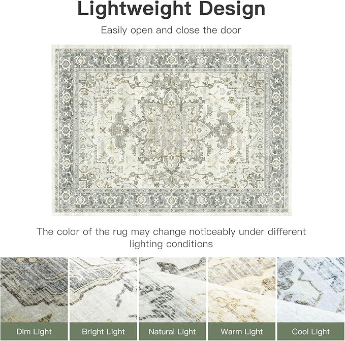Lofus 5x7 Area Rugs for Living Room, Machine Washable Non-Slip Area Rug, Low Pile Large Rugs for Bedroom, Kitchen, Dining Room, Home Office, Vintage Oriental Print Rug, Taupe Grey