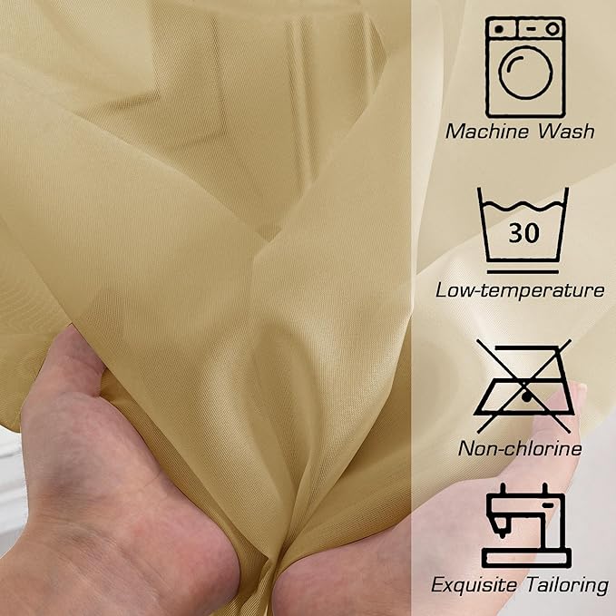 Simplebrand Gold Sheer Tier Curtains for Kitchen 24 Inches Long 2 Panels Set, Rod Pocket Cafe Curtain Light Filtering Sheer Short Curtains for Bathroom/Basement Half Window 42 x 24 Inch