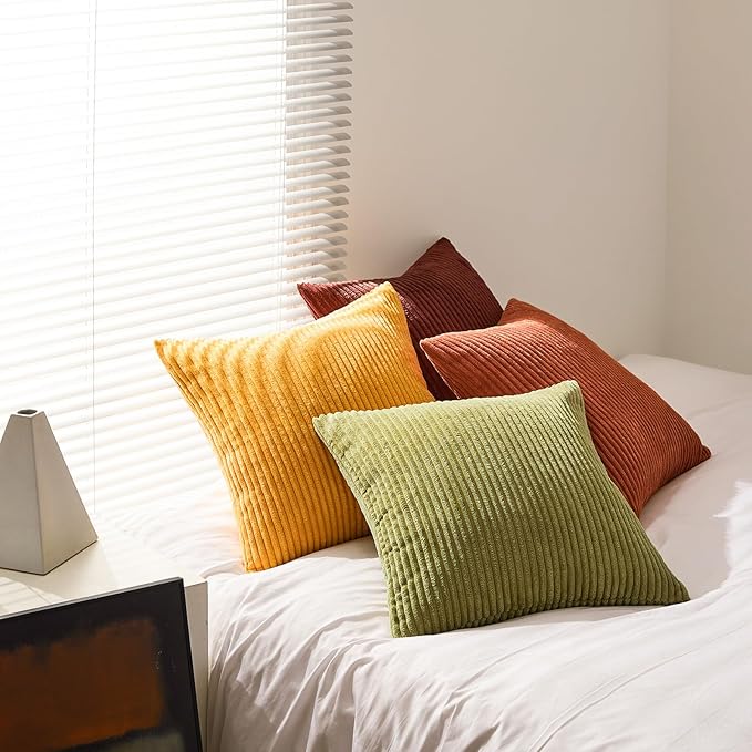 Topfinel Fall Burnt Orange Throw Pillow Covers 16x16 Set of 4,Corduroy Striped Decorative Cushion Cases for Couch Living Room Sofa Guest Bedroom Fluffy,Small Cute Shams