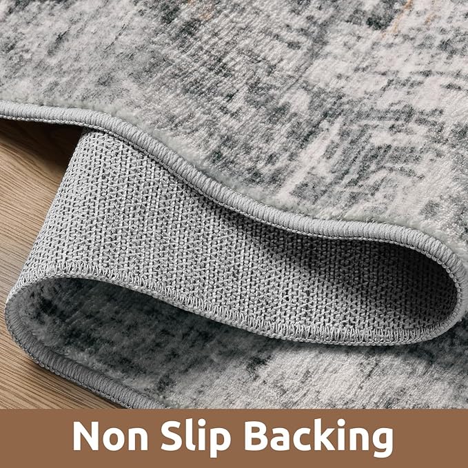 AMOAMI 2 x 10 Hallway Runner Rug Non Slip Super Soft Long Runner Rugs Machine Washable Low Pile Modern Abstract Runners for Hallways for Bedroom Laundry Room Kitchen, Grey