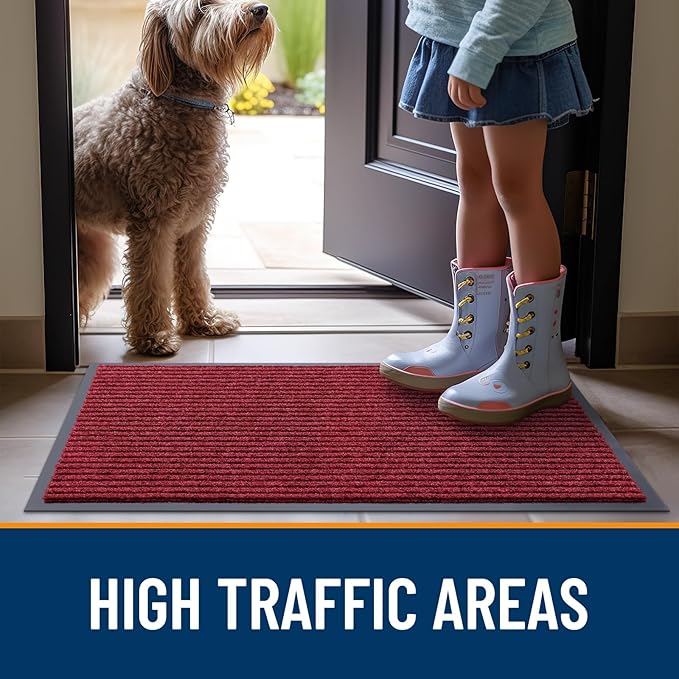 OLANLY Front Door Mat Indoor Outdoor Entrance, Waterproof Heavy Duty Doormat, Fade Resistant, Low Profile, Easy Clean Patio Porch Welcome Floor Mats for Entry, 47x23, Wine Red