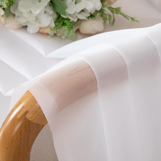Chyhomenyc White Sheer Curtains 45 Inch Long 2 Panels, Short Voile Drapes for Dinning Small Windows Bathroom Living Room Bedroom, Rod Pocket, 42Wx45L Inches