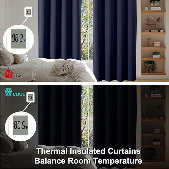 Simplebrand Ava Navy Blue Short Blackout Curtains for Bedroom 54 Inches Long 2 Panels Set, Solid Thermal Insulated, Energy Saving Window Treatment Curtains Blackout Drapes, W40 x L54 Inch, Navy Blue